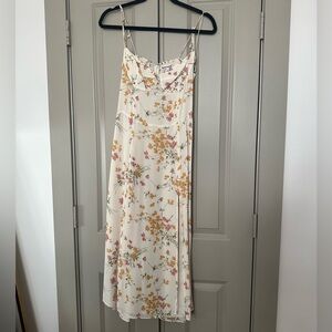 Reformation Floral Juliette Midi Dress in Cream with Pink and Yellow Accents